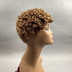 Peony Short Curly #Strawberry Blonde Honey Blonde Brown Synthetic Full Wig